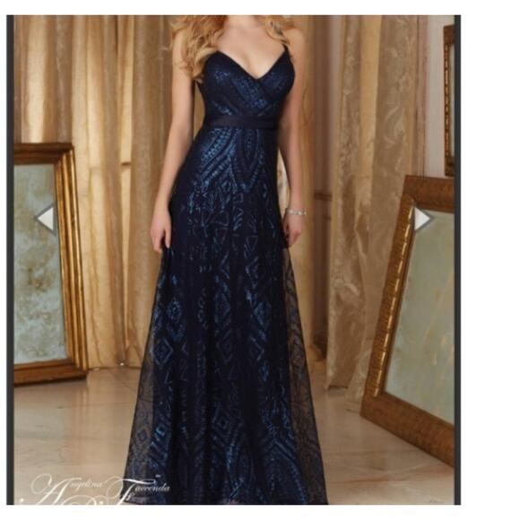 Angelina Faccenda Dresses & Skirts - Angelina Faccenda Blue Sequence Geo Print Maxi Strappy Sz 10